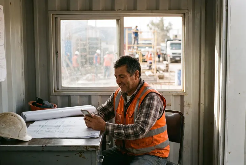 Profesionales revisando planos en una obra